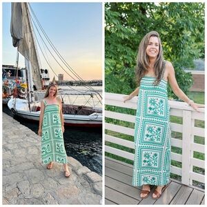 Mon Renn Losas Maxi Dress Green Cream Floral Vacation‎ Medium